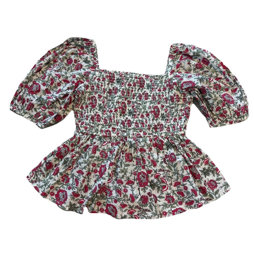Smocked Prairie Top Womens Small Floral Peasant Boho Cottagecore 100% Cotton